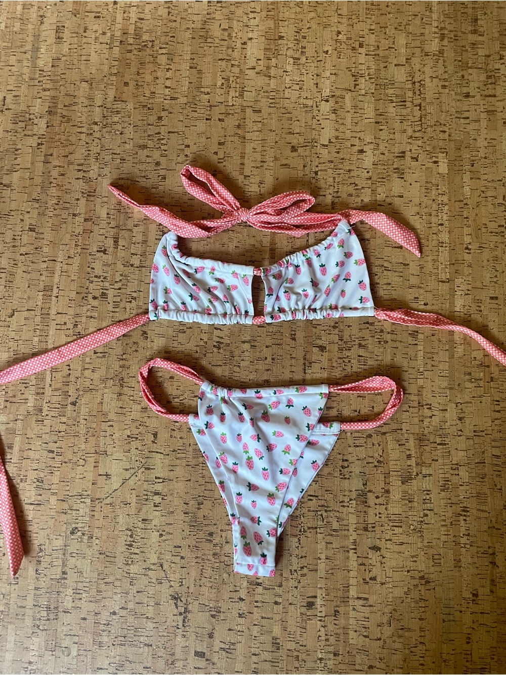 Strawberry Milk Mob White Bikini Set with Pink Polka Dot Straps